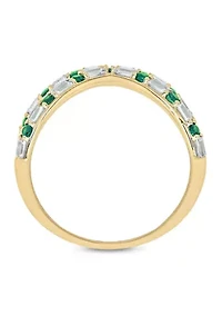 1/6 ct. t.w. Diamond and 1/3 Natural Emerald Cris Cross Anniversary Ring 14K Yellow Gold