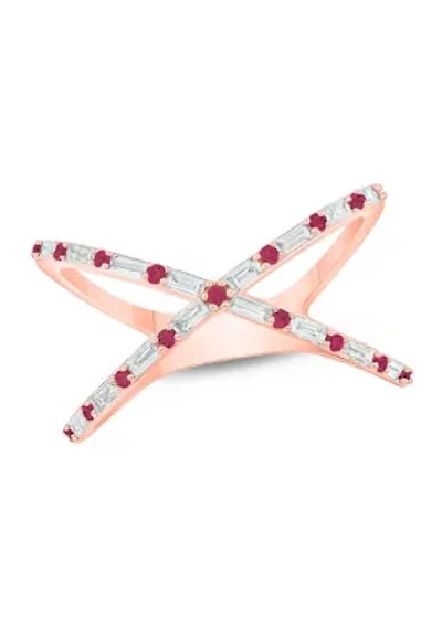 1/6 ct. t.w. Diamond and 1/3 Natural Ruby Cris Cross Ring 14K Rose Gold