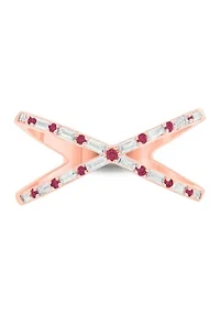 1/6 ct. t.w. Diamond and 1/3 Natural Ruby Cris Cross Ring 14K Rose Gold