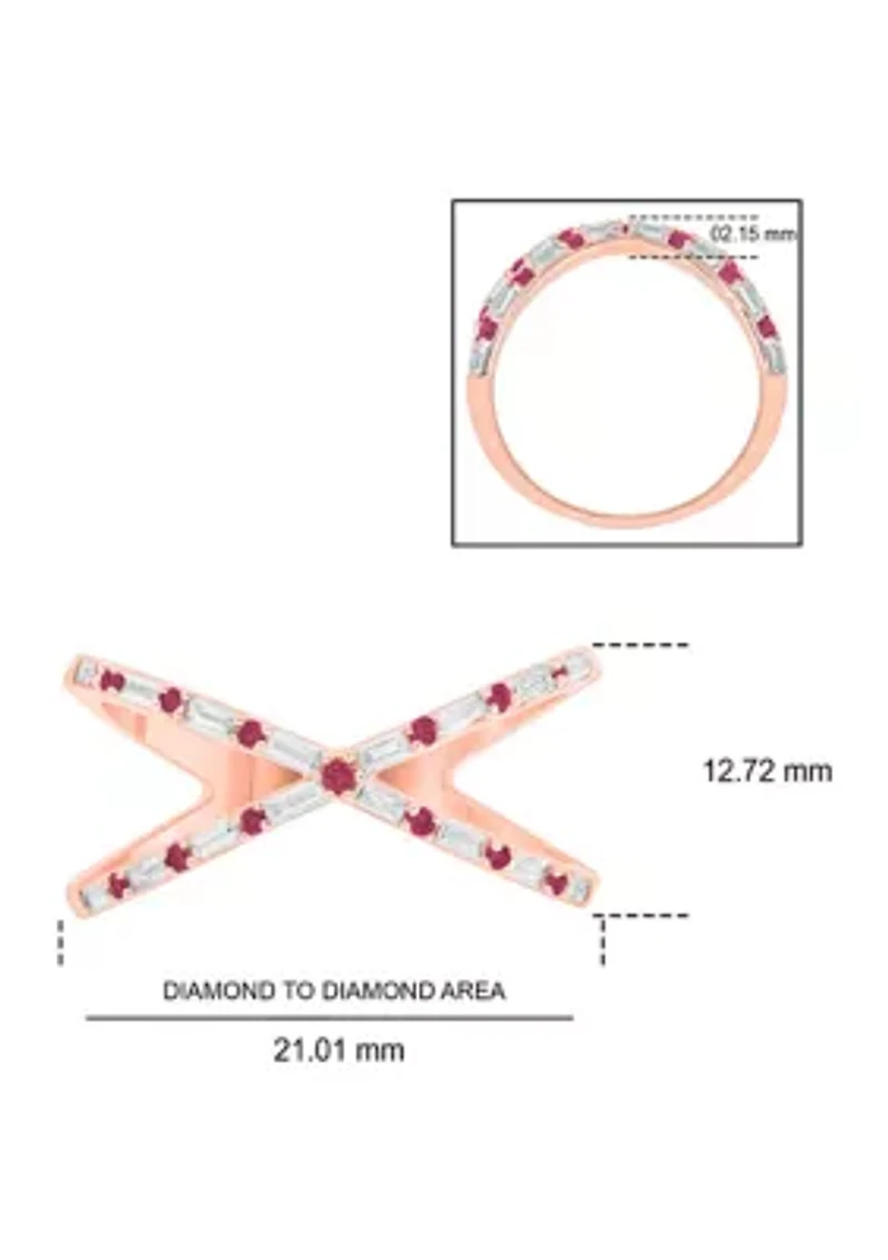 1/6 ct. t.w. Diamond and 1/3 Natural Ruby Cris Cross Ring 14K Rose Gold