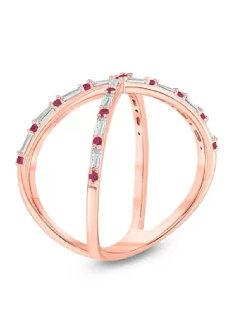 1/6 ct. t.w. Diamond and 1/3 Natural Ruby Cris Cross Ring 14K Rose Gold