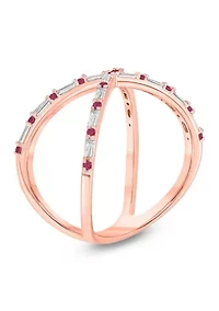 1/6 ct. t.w. Diamond and 1/3 Natural Ruby Cris Cross Ring 14K Rose Gold