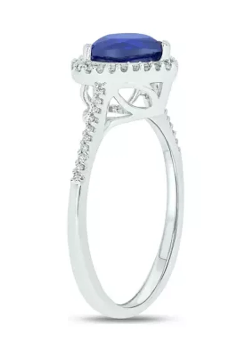 Lab Created 1/10 ct. t.w. Diamond and  1.65 Blue Sapphire Heart Color Stone Ring 14K White Gold