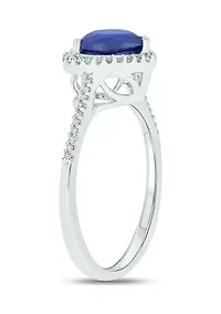 Lab Created 1/10 ct. t.w. Diamond and  1.65 Blue Sapphire Heart Color Stone Ring 14K White Gold