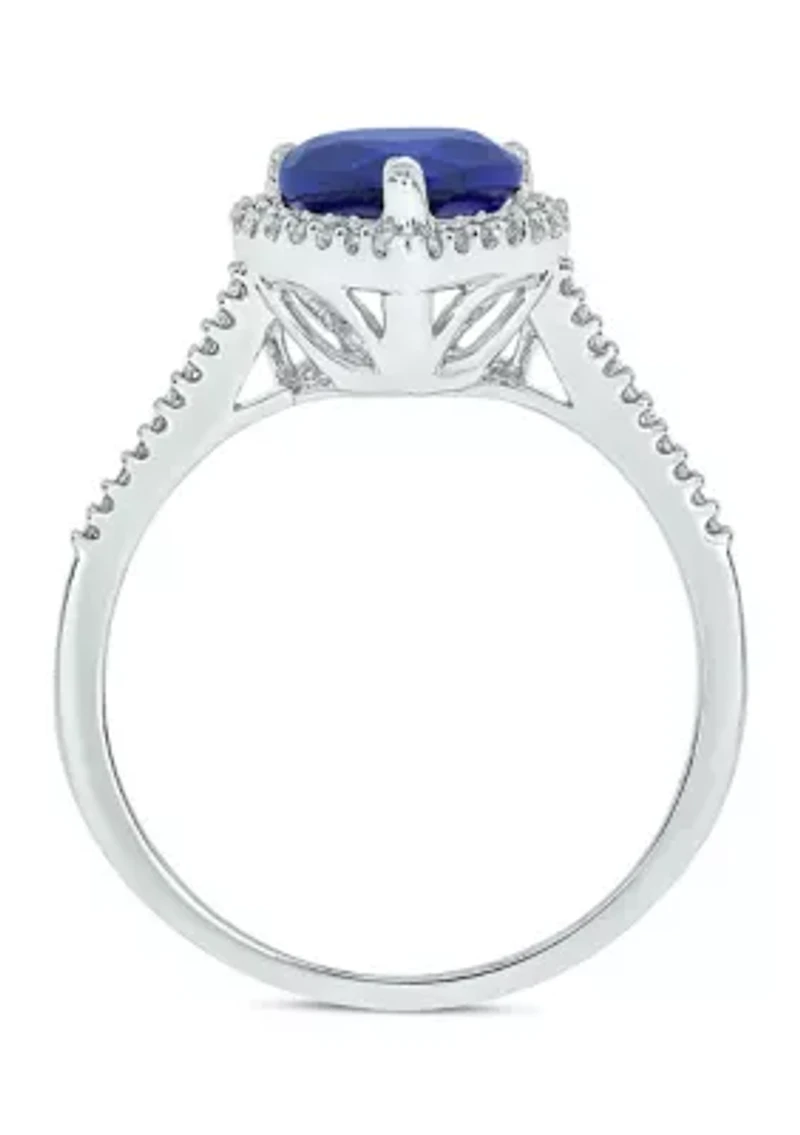 Lab Created 1/10 ct. t.w. Diamond and  1.65 Blue Sapphire Heart Color Stone Ring 14K White Gold