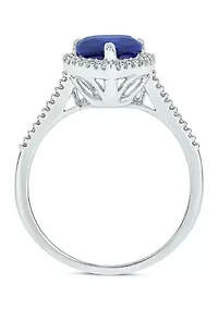 Lab Created 1/10 ct. t.w. Diamond and  1.65 Blue Sapphire Heart Color Stone Ring 14K White Gold