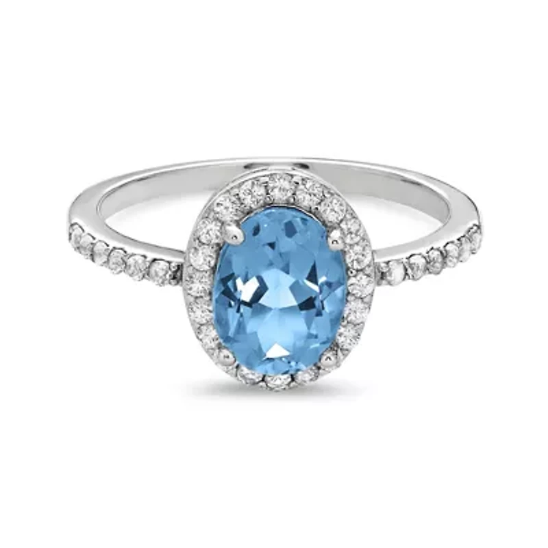 1.98 Carat Blue and White Topaz Halo Sterling Silver Birthstone Ring