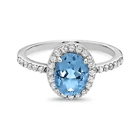 1.98 Carat Blue and White Topaz Halo Sterling Silver Birthstone Ring