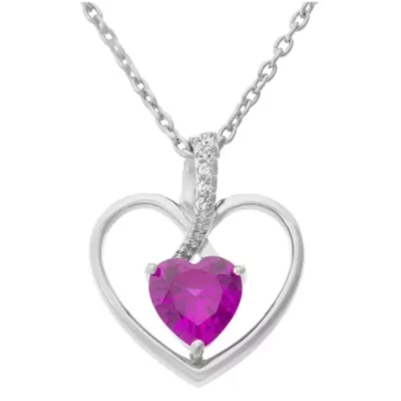 Sterling Silver 6mm Amethyst Open Heart Pendant 18-Inch Necklace