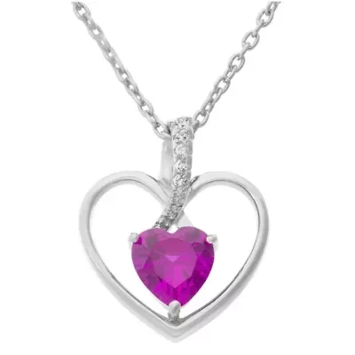 Sterling Silver 6mm Amethyst Open Heart Pendant 18-Inch Necklace