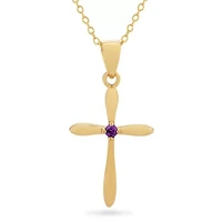 Lab Created 14K Gold Plated Sterling Silver 2.5mm Emerald Pendant 18-Inch Necklace