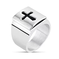 Stainless Steel Satin Carbon Fiber Cross Rectangle Top Ring