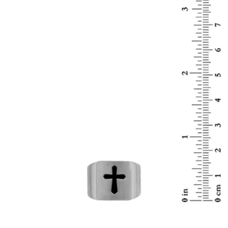 Stainless Steel Satin Carbon Fiber Cross Rectangle Top Ring