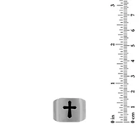 Stainless Steel Satin Carbon Fiber Cross Rectangle Top Ring