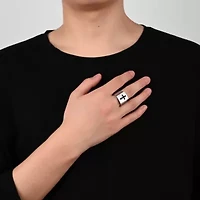 Stainless Steel Satin Carbon Fiber Cross Rectangle Top Ring