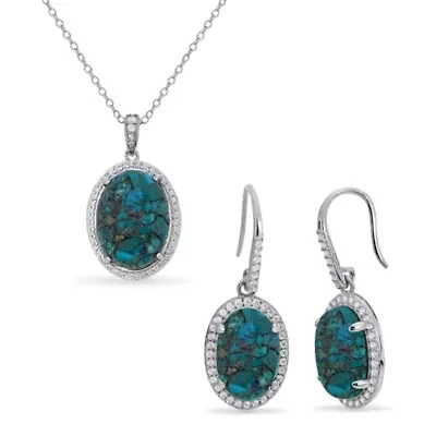 Lab Created Sterling Silver Oval Turquoise Pendant Necklace and Earring Set