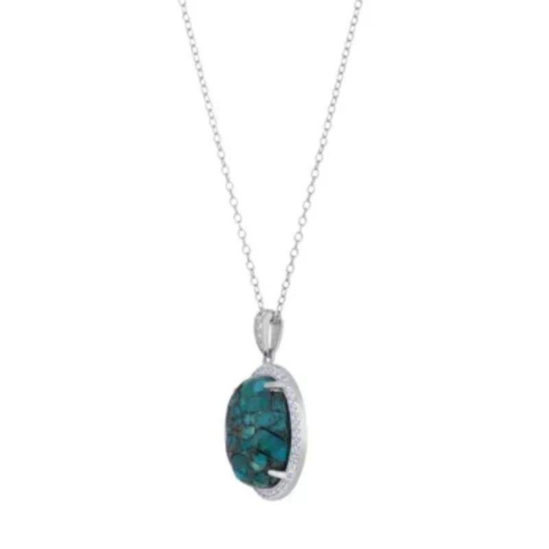 Lab Created Sterling Silver Oval Turquoise Pendant Necklace and Earring Set