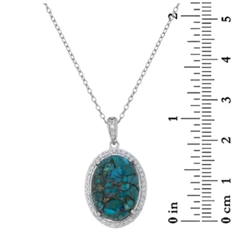 Lab Created Sterling Silver Oval Turquoise Pendant Necklace and Earring Set