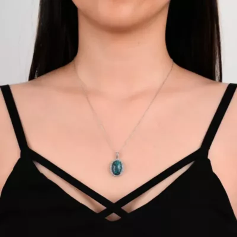 Lab Created Sterling Silver Oval Turquoise Pendant Necklace and Earring Set
