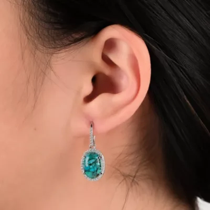 Lab Created Sterling Silver Oval Turquoise Pendant Necklace and Earring Set