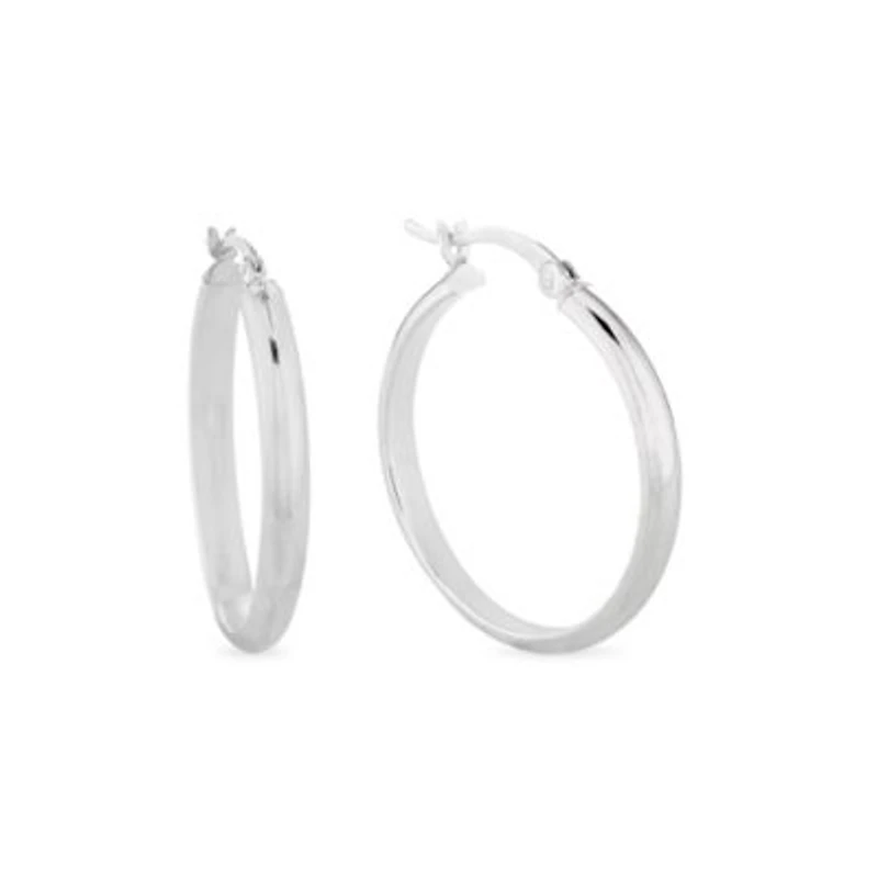 Sterling Silver 25x3mm Hoops and 7-Inch x 4mm Bangle Bracelet Set
