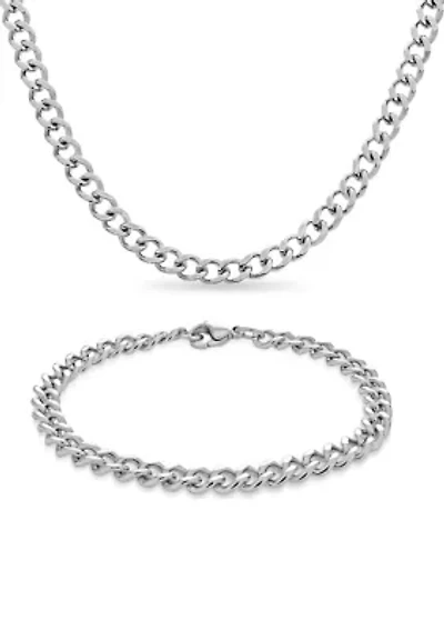 Stainless Steel Curb Chain Necklace and Bracelet Set