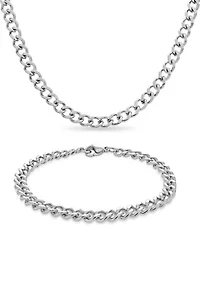 Stainless Steel Curb Chain Necklace and Bracelet Set