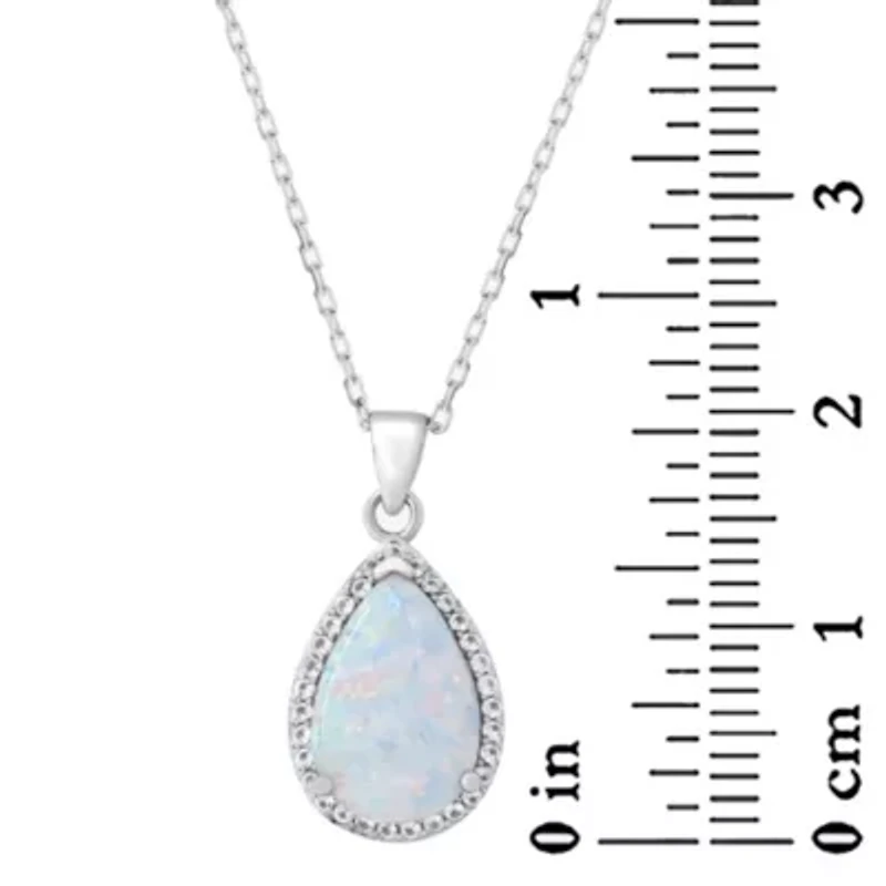 Lab Created Sterling Silver 12x8mm Pear Created Opal and White Topaz Pendant 18-Inch Necklace