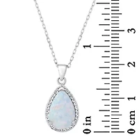 Lab Created Sterling Silver 12x8mm Pear Created Opal and White Topaz Pendant 18-Inch Necklace