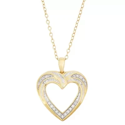 .20cttw Diamond Heart Pendant 14K Gold Plated Sterling Silver 18-Inch Necklace