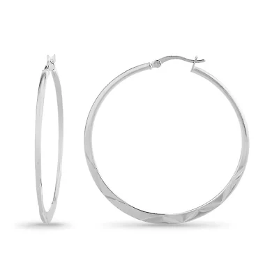 Sterling Silver 45x2mm Diamond-Cut Polished Hoop Earrings