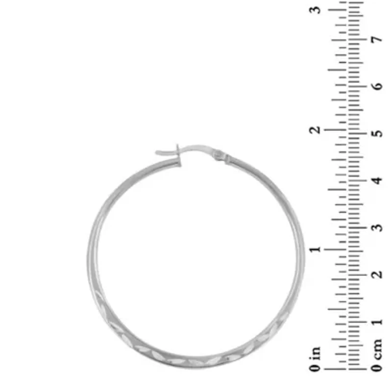 Sterling Silver 45x2mm Diamond-Cut Polished Hoop Earrings