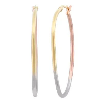 18K Gold Plated Sterling Silver Tricolor 45x2mm Diamond Cut Hoop Earrings