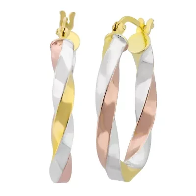 18K Gold Plated Sterling Silver Tricolor Twisted 26x4mm Oval Hoop Earrings