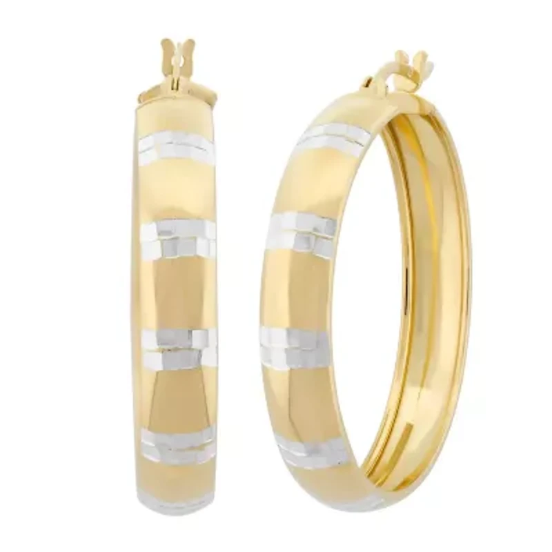 18K Gold Plated Sterling Silver Two Tone Stripe 35x6mm Hoop Earrings