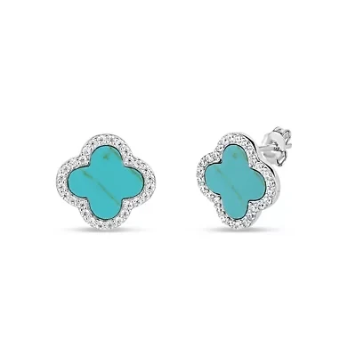 Lab Created Sterling Silver Turquoise and Cubic Zirconia 13mm Flower Stud Earrings