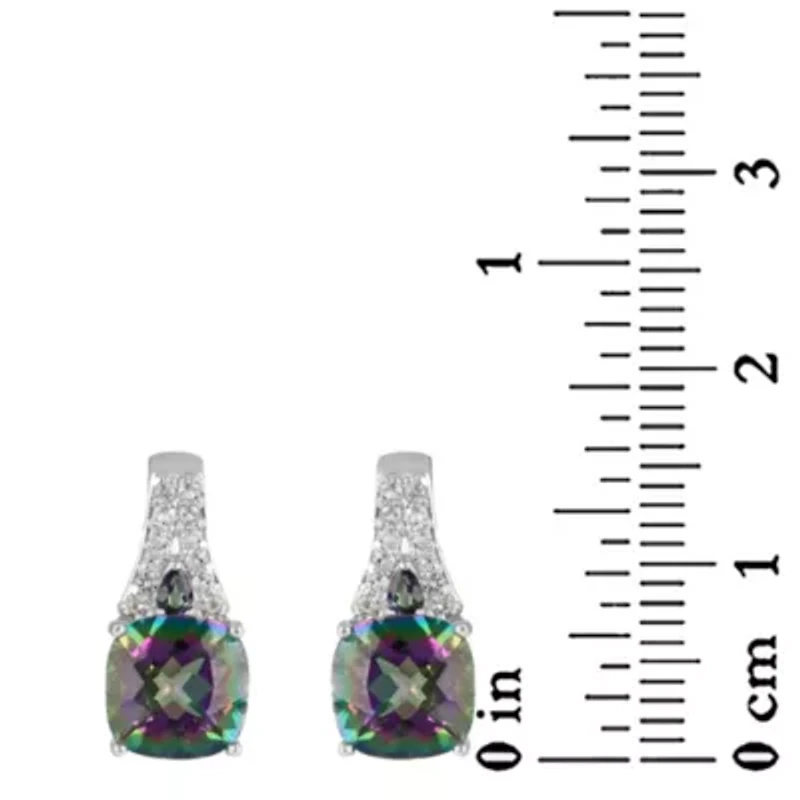 Sterling Silver 8mm Cushion Mystic and White Topaz Post Drop Earrings