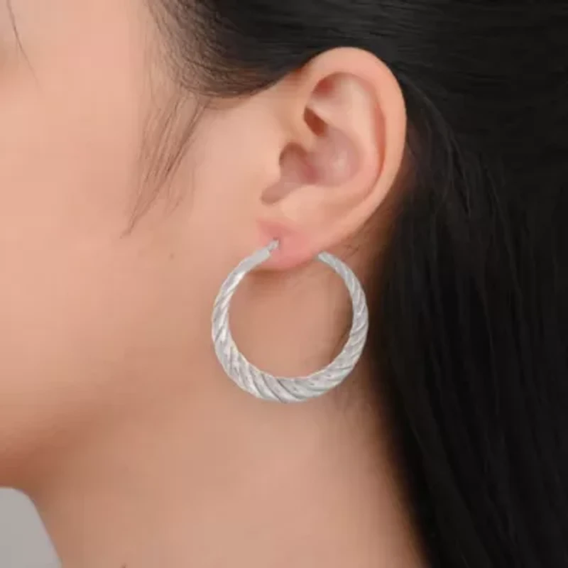 Sterling Silver 48mm Graduated Electroform Fluted Hoop Earrings