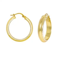 18K Gold Plated Sterling Silver Two Tone 20x5mm Round Tube Hoop Earrings