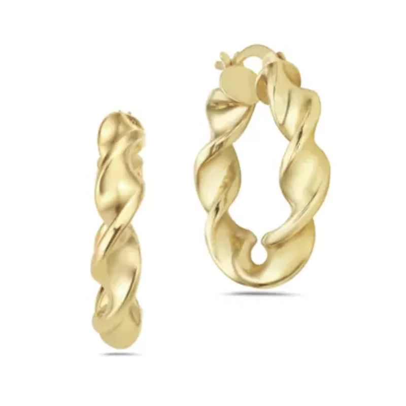 18K Gold Plated Sterling Silver 22x5mm Bead, 25x5mm Twist and 28x3mm Hoop Earring Set