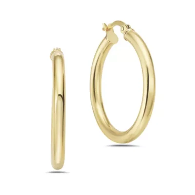18K Gold Plated Sterling Silver 22x5mm Bead, 25x5mm Twist and 28x3mm Hoop Earring Set