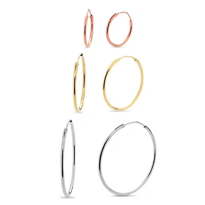 Sterling Silver Tricolor 30mm, 24mm, 16mm Endless 3 Pair Hoop Earring Set