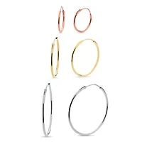 Sterling Silver Tricolor 30mm, 24mm, 16mm Endless 3 Pair Hoop Earring Set