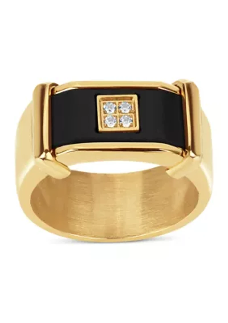 Stainless Steel Gold Ion Plated Carbon Fiber with Cubic Zirconia Square Ring
