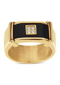 Stainless Steel Gold Ion Plated Carbon Fiber with Cubic Zirconia Square Ring