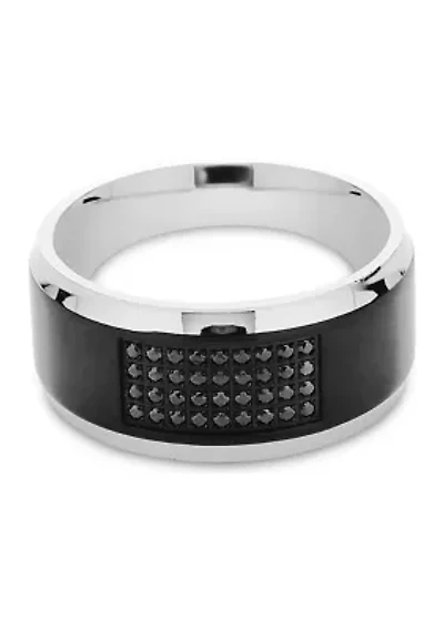 Stainless Steel Black Ion Plated with Black Cubic Zirconia Ring