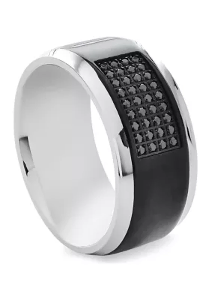 Stainless Steel Black Ion Plated with Black Cubic Zirconia Ring