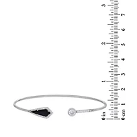 Sterling Silver 14x5mm Triangle Black Onyx and Cubic Zirconia 7.25 Inch Bangle Bracelet