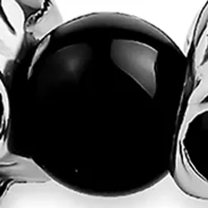 Stainless Steel Triple Skull and 8mm Black Glass Bead 8.5-Inch Bracelet