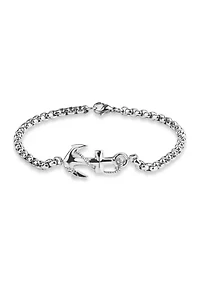 Stainless Steel Anchor Cross and Box Chain 8.5 Inch Bracelet